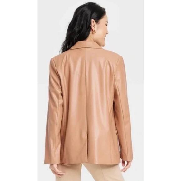 A New Day Womens  Faux Leather Relaxed Fit Blazer Small Jacket Caramel Tan Color - Picture 11 of 15